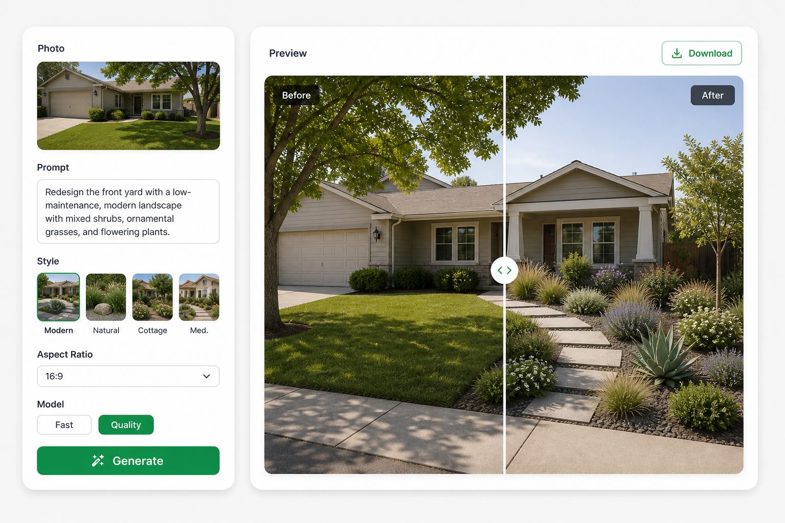Landscape Plan mid controls and before-after preview
